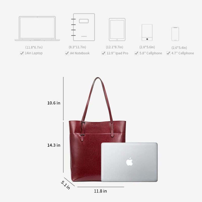 Kattee Vintage Genuine Leather Tote Shoulder Handbag for Woman with Adjustable Handles (Red) - Image 3